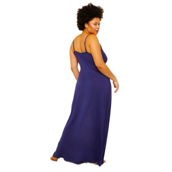 Rihanna savage fenty sz L large long maxi slip dress gown navy blue sexy front - Picture 5 of 8
